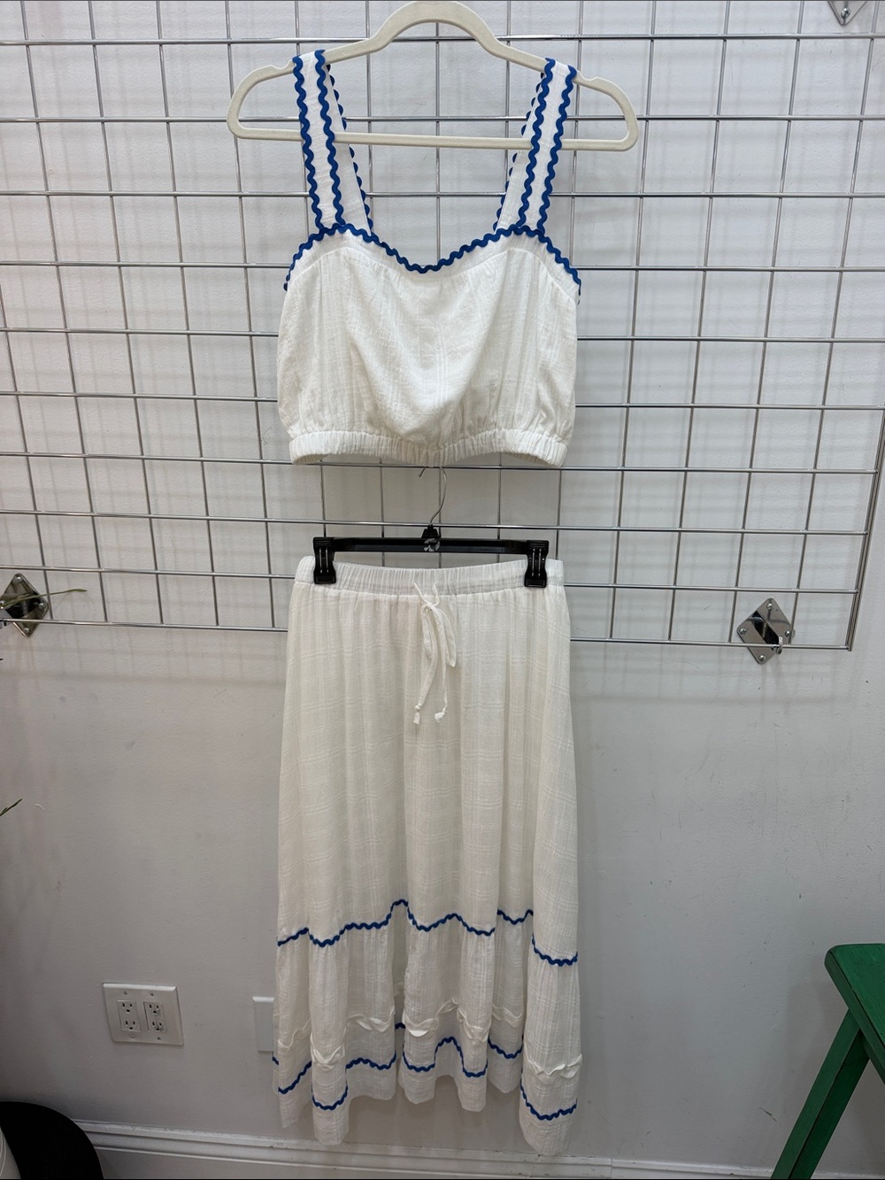 2pc Maxi Skirt Set with Blue Ric Rac Trim